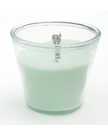 Bougie extérieure vert pastel en pot en verre