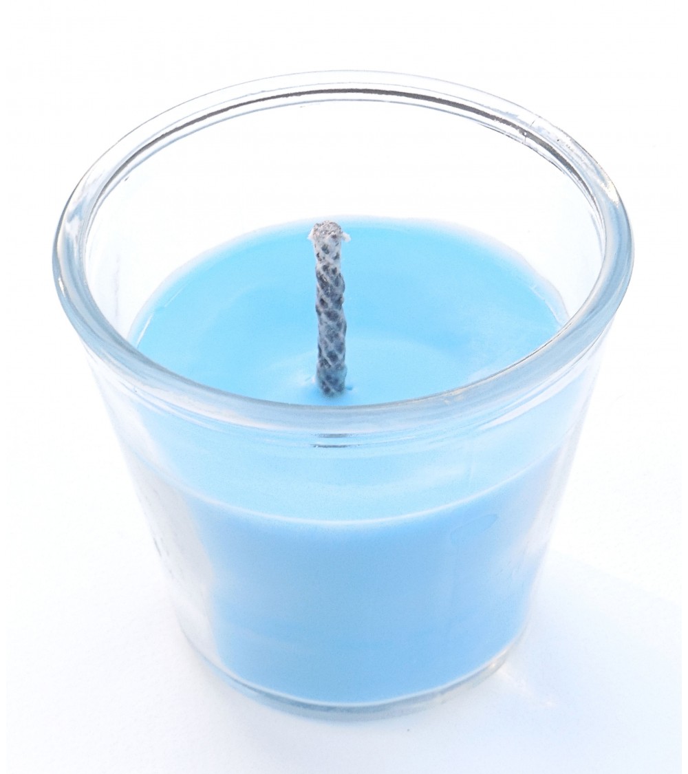 Bougie extérieure bleu aqua en pot en verre