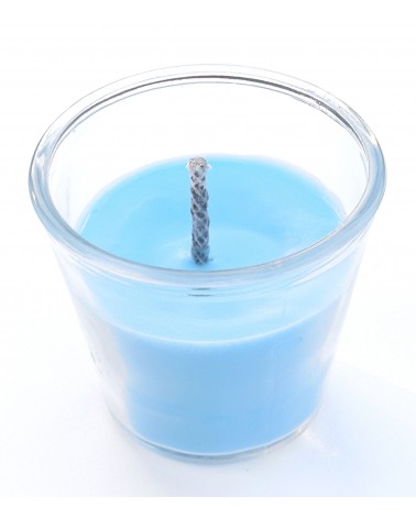 Bougie extérieure bleu aqua en pot en verre