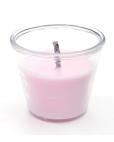 Bougie extérieure rose pastel en pot en verre