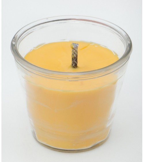 Bougie extérieure gris jaune en pot en verre