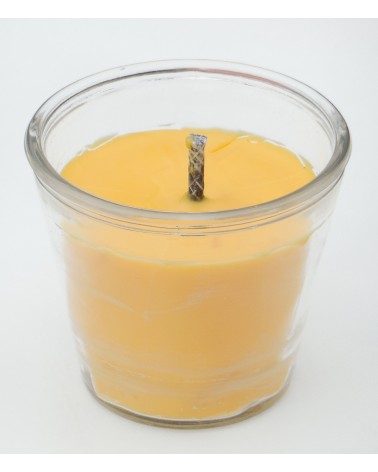 Bougie extérieure gris jaune en pot en verre