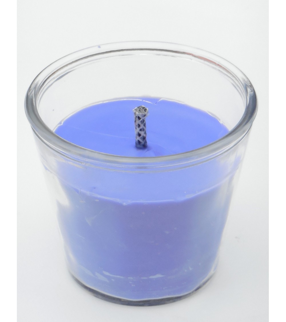 Bougie extérieure gris violette en pot en verre