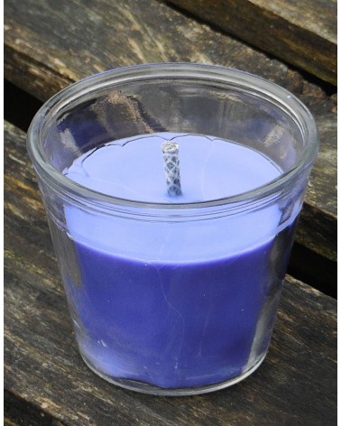 Bougie extérieure gris violette en pot en verre