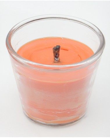 Bougie extérieure orange en pot en verre